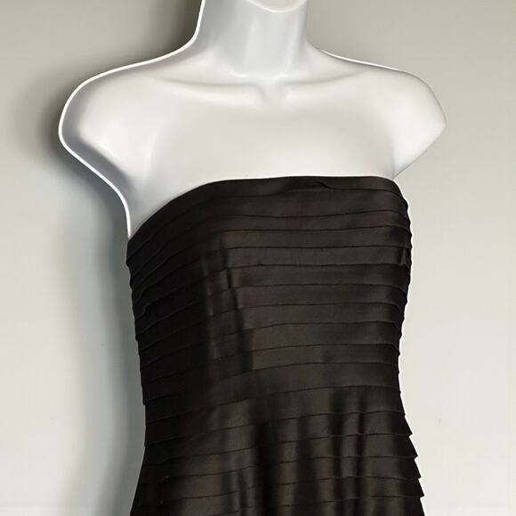 Vintage 80s Victor Costa Black Strapless Cocktail Dress Size 4 Satin Tiered Glam - Picture 4 of 11